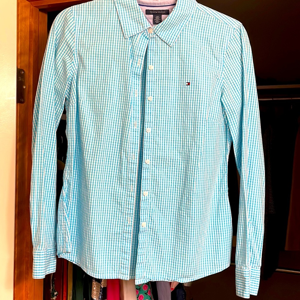 Tommy Hilfiger button down turquoise gingham